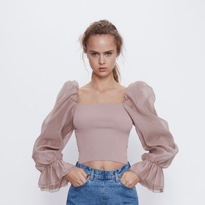 Zara Contrasting Organza Top